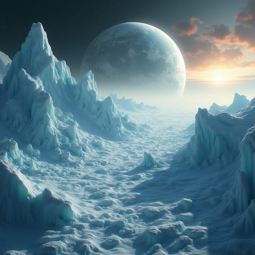 Galactic Ice Planet Panorama in Cinematic Sci-Fi Style
