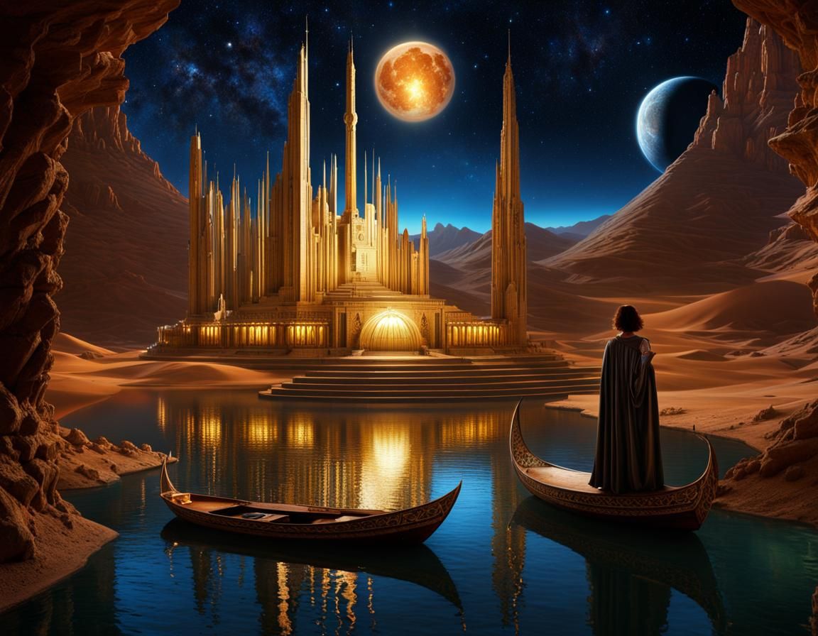 Vulcan City at Night: Surreal Future Baroque Art