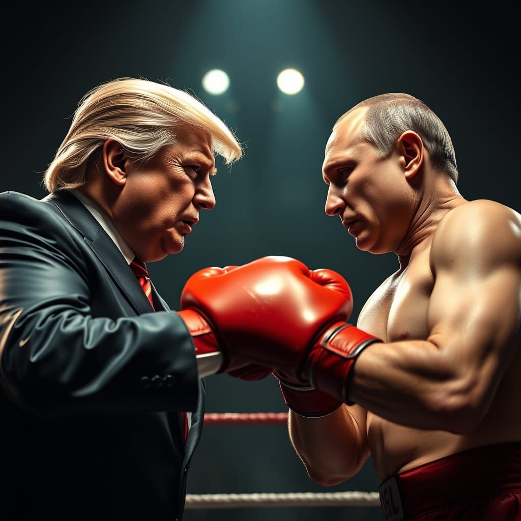 Trump and Putin Boxing in Dystopian Style