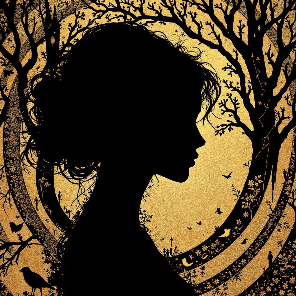 Elegant Silhouette in Whimsical Fairytale Landscape