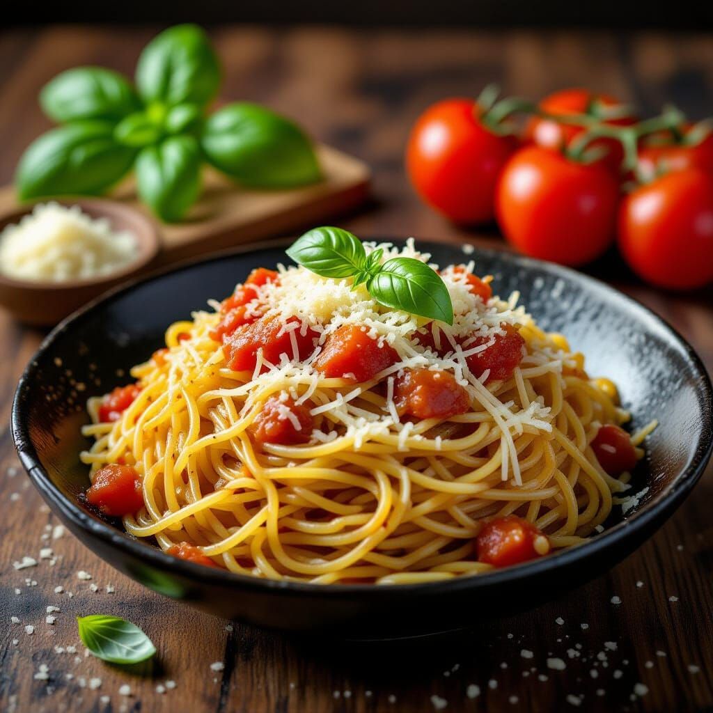 Juicy Golden Noodles with Stewed Tomatoes