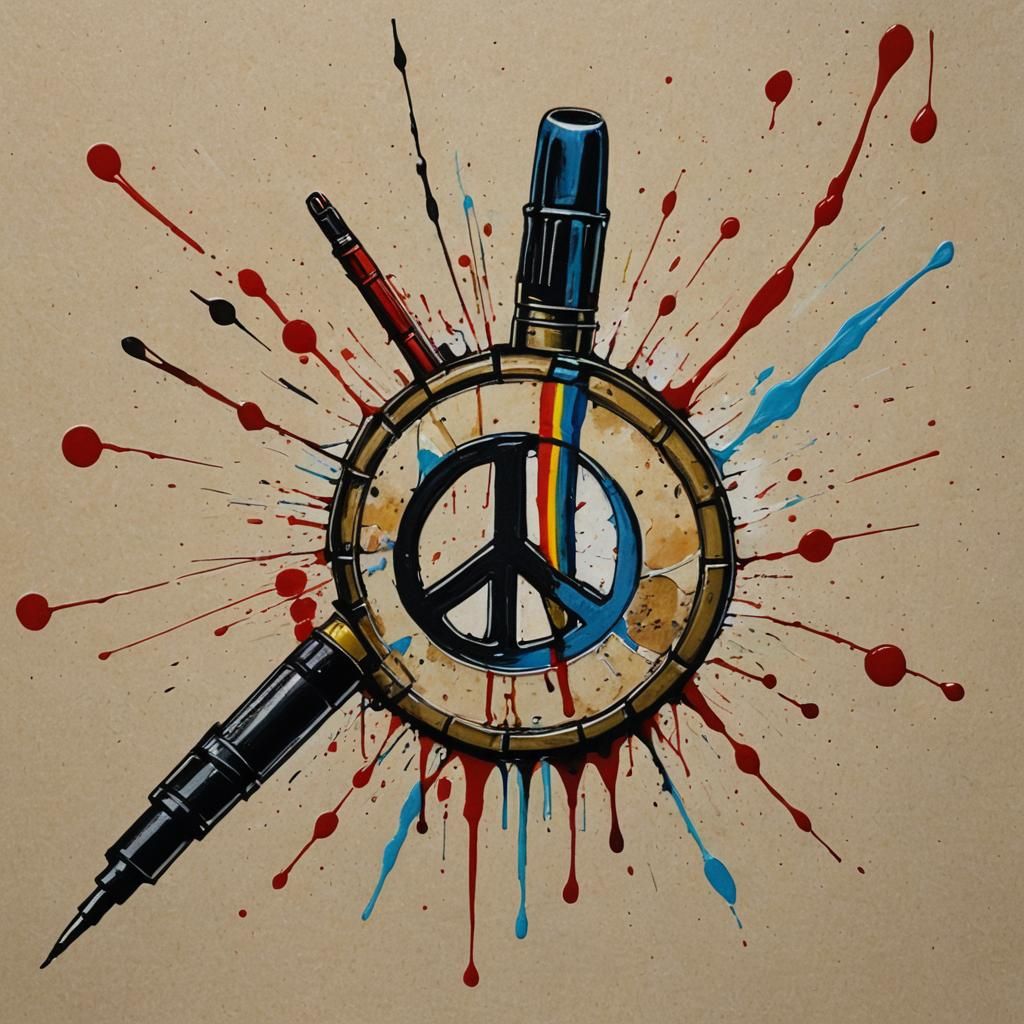 Symbolic Painting of Pen Drawing Peace Sign in Blood