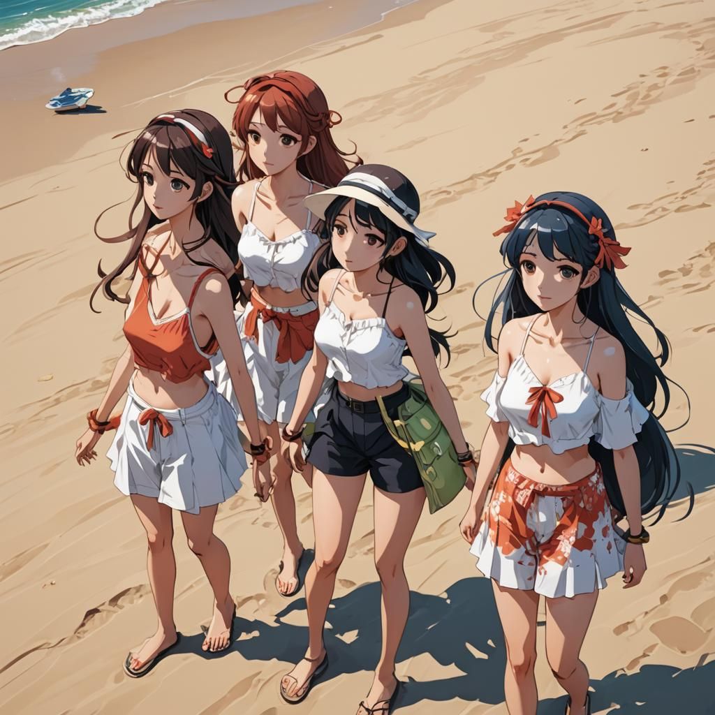 Anime Girls Enjoying Summer Beach Outfits