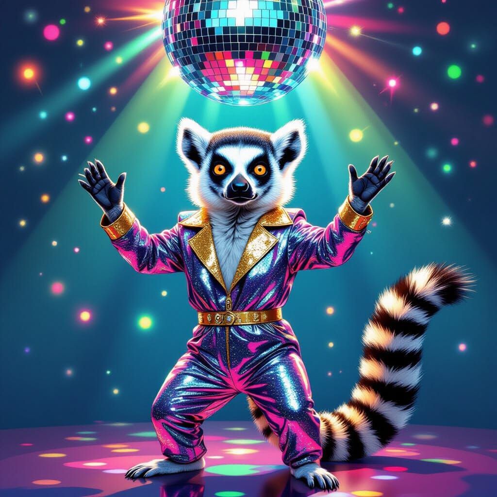 Lemur Disco King in Pop Art Style