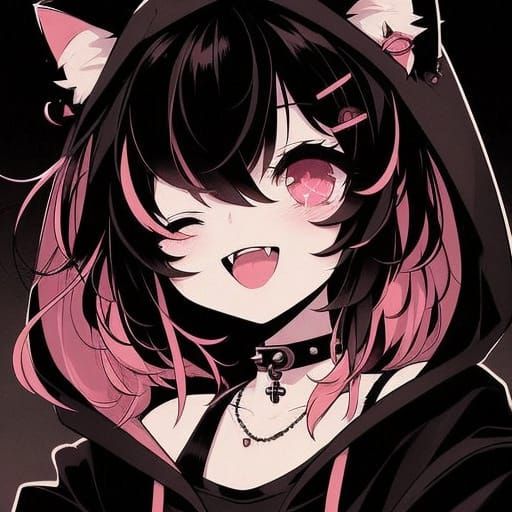 Playful Catgirl in Dark Gothic Style