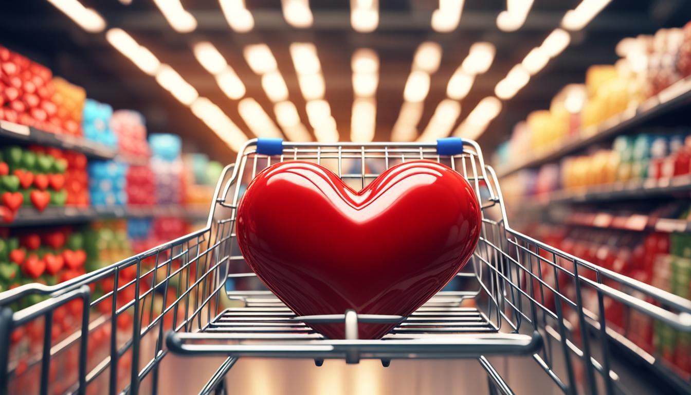 Heart-Filled Cart in 3D Game Cinematic Style