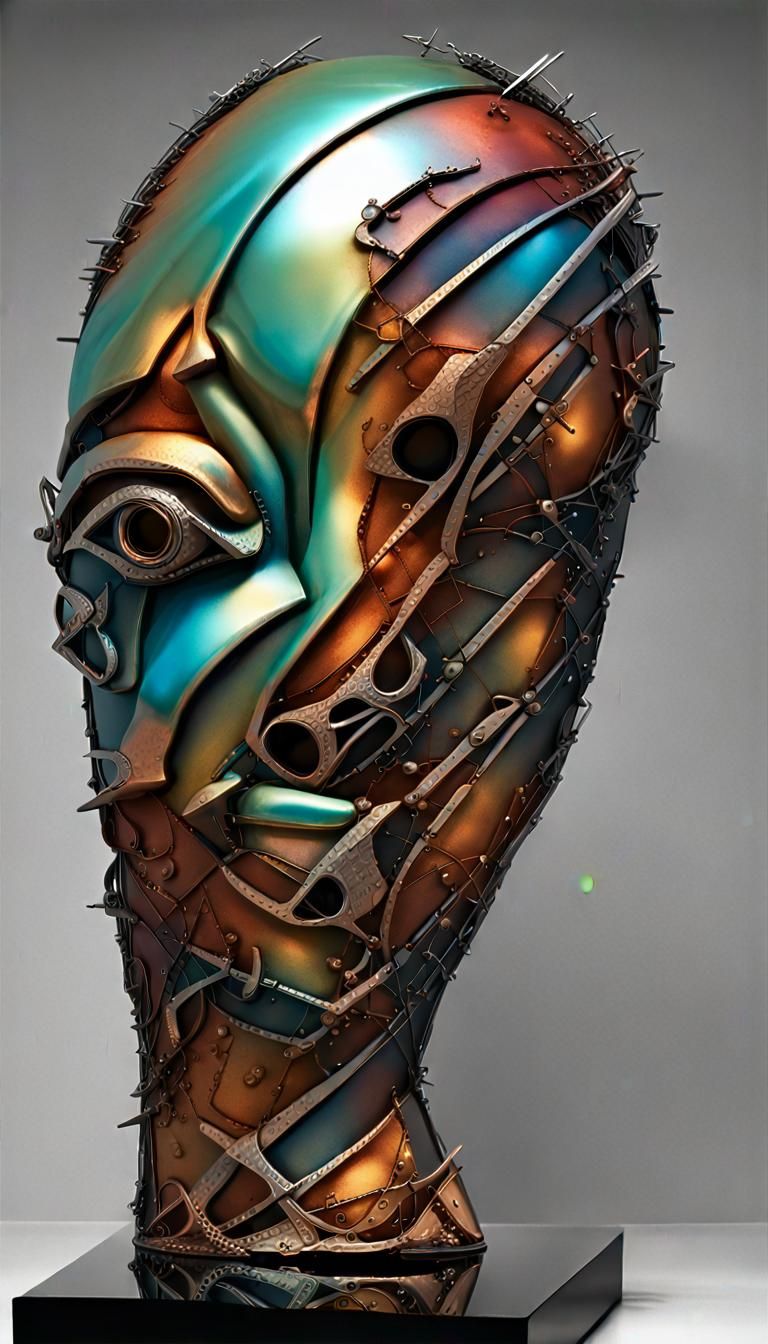 Abstract Evil Sculpture in Iridescent Titanium
