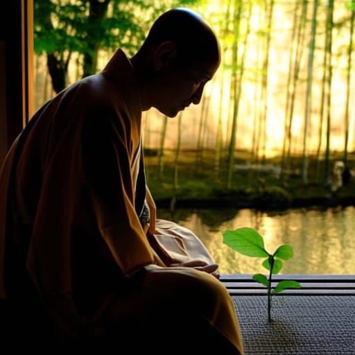 Serene Monk Meditating in Golden Temple Courtyard