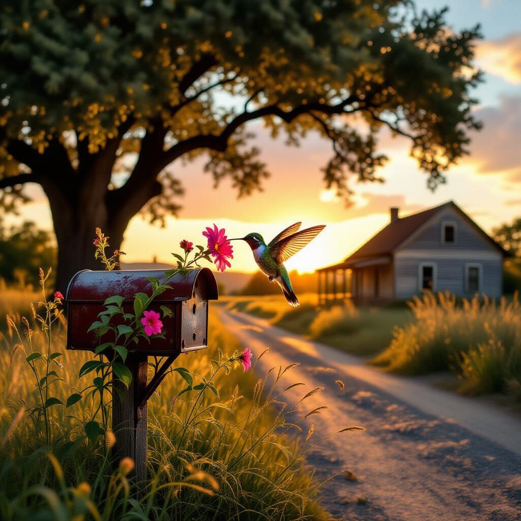 Hummingbird Sipping Nectar by Country House, Cinematic Film ...