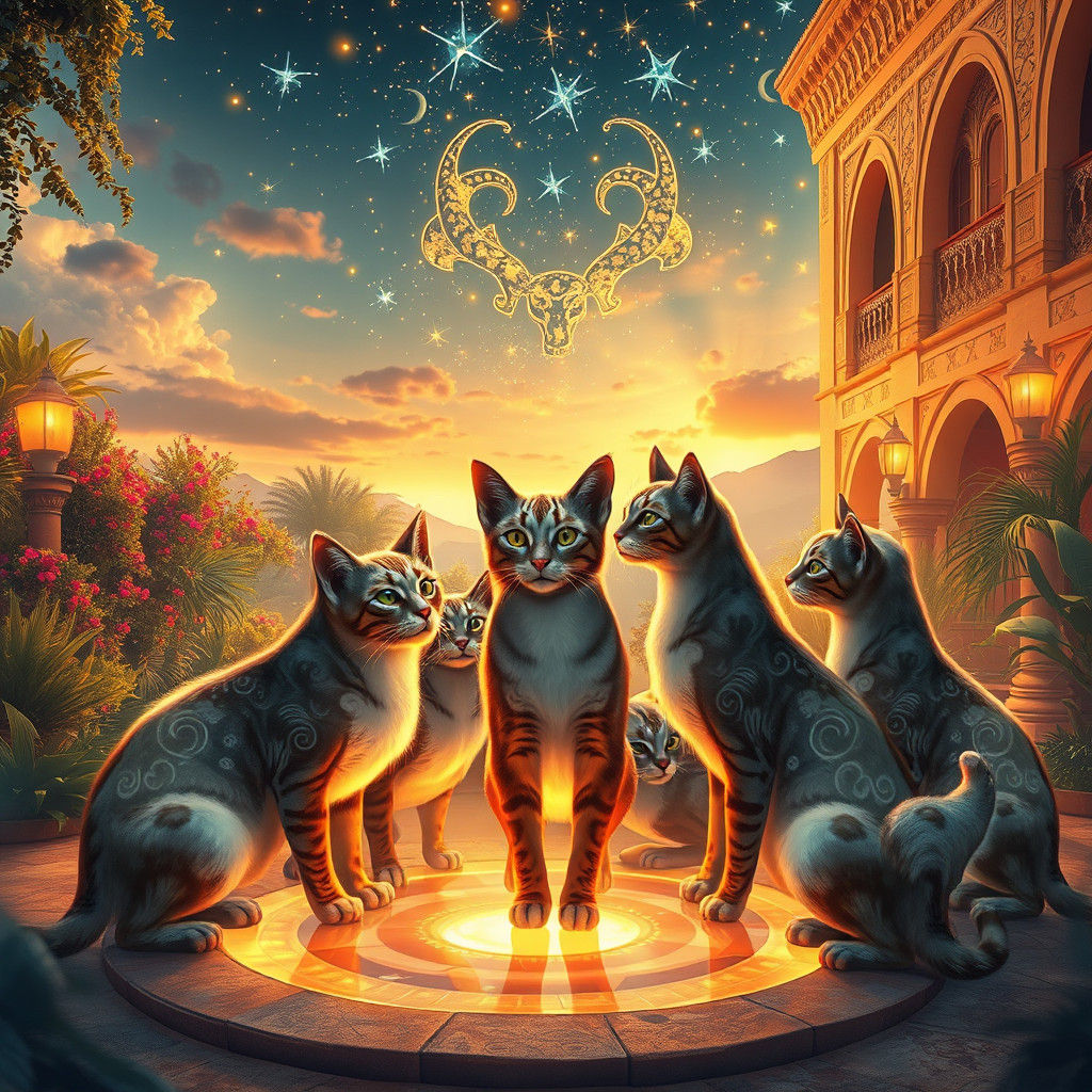 Ethereal Taurus Cats in Dreamy Spanish Landscape