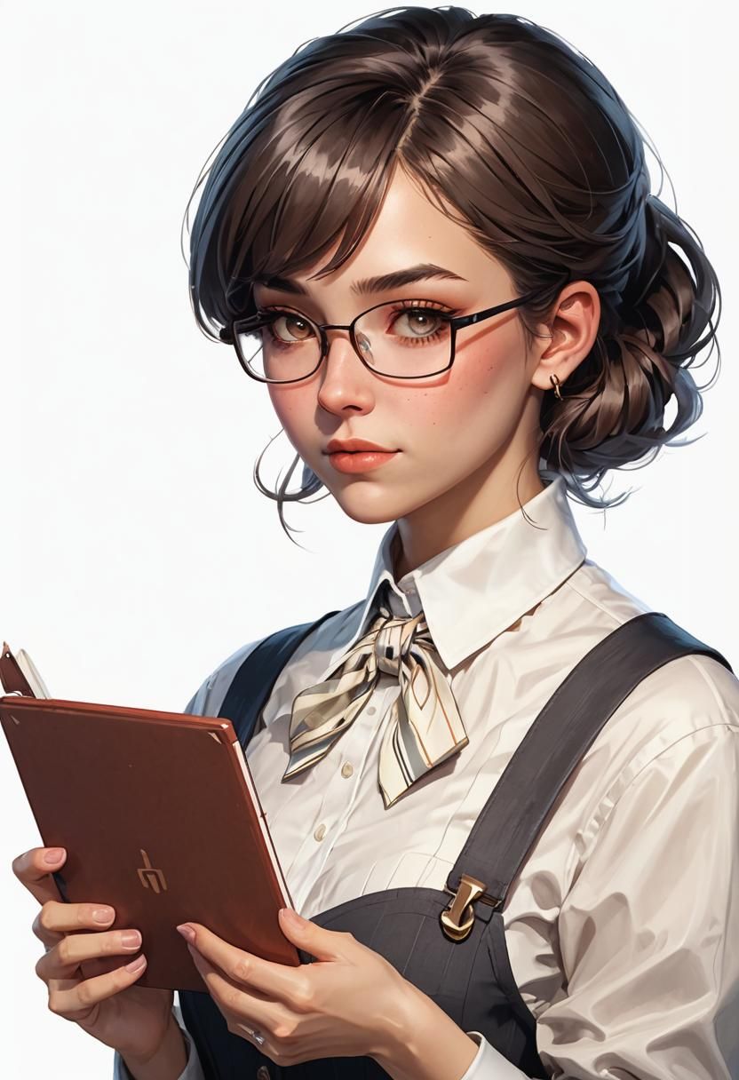 Nerdy Office Girl Portrait in Hyperdetailed Digital Art