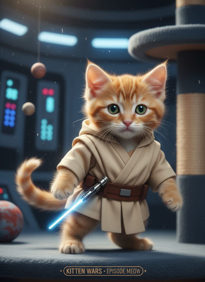 Ginger Kitten in Luke Skywalker Costume with Lightsaber