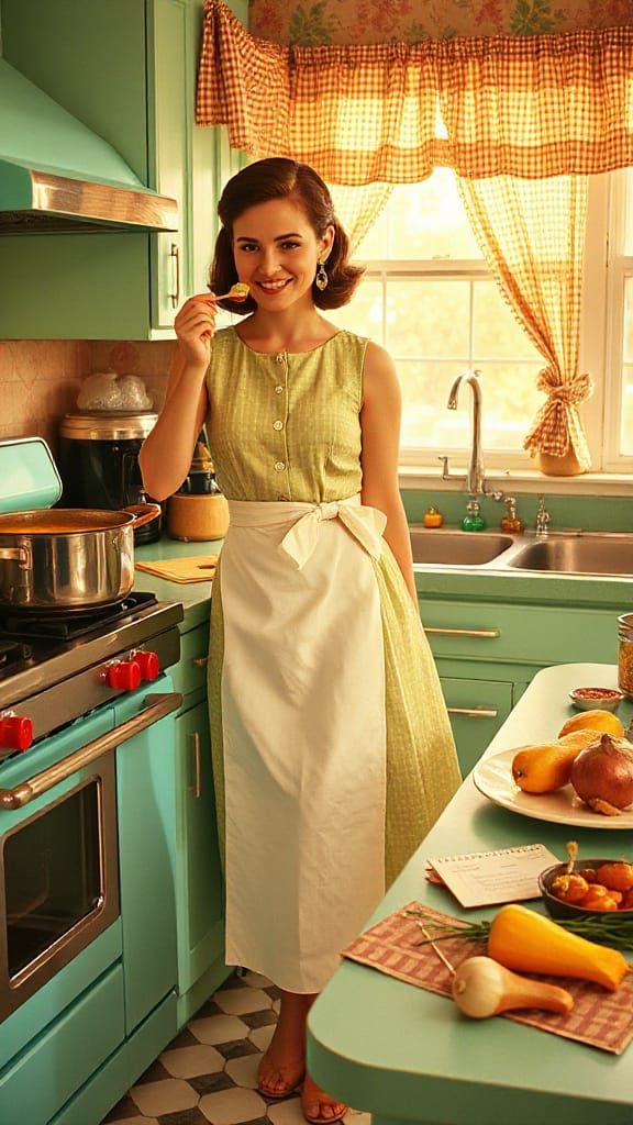 1960s Housewife Cooking Butternut Squash Soup