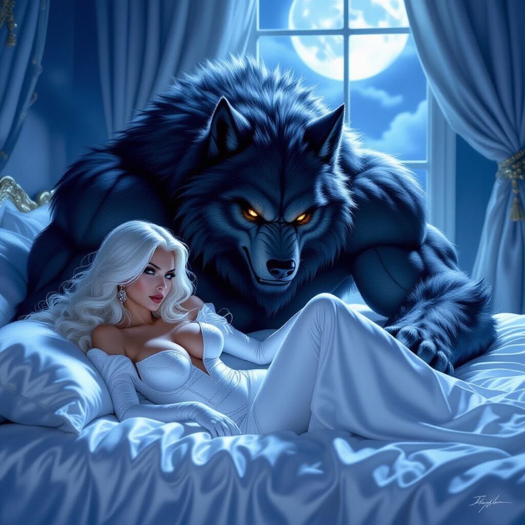 Mysterious Allure of Emma Frost and Werewolf in Moonlight