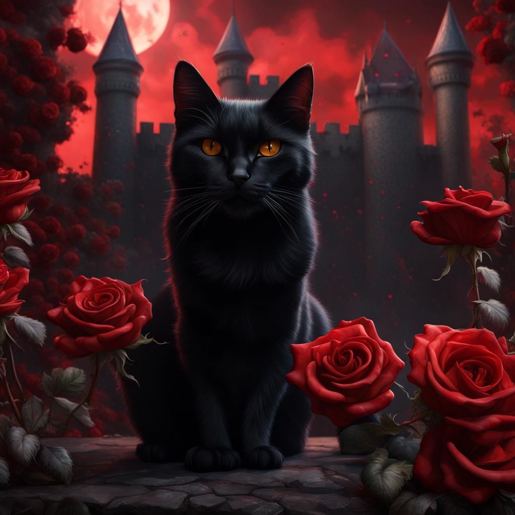 Black Cat with Roses, a Matte Painting