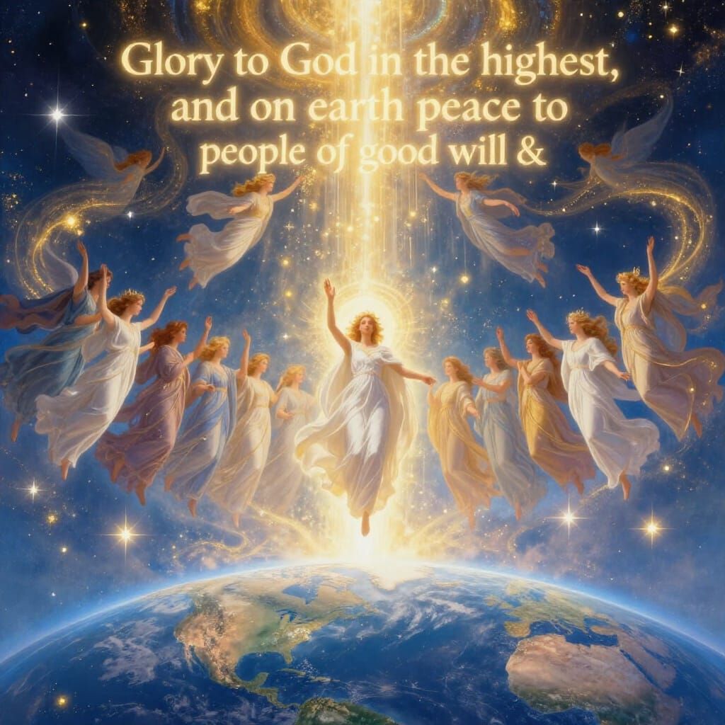 Divine Beings Bless Earth in Ethereal Digital Renaissance St...