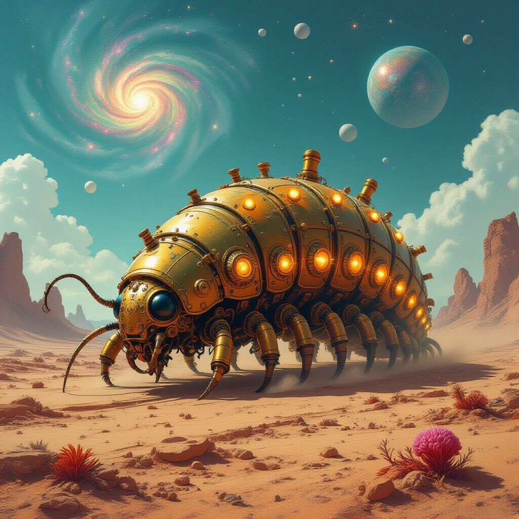 Steampunk Millipede on Alien Planet, Moebius Style