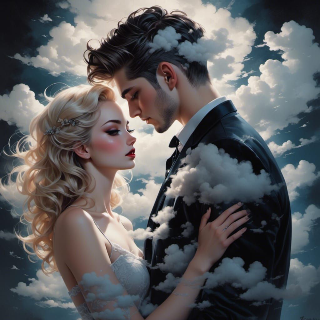 Ethereal Cloud Couple Double Exposure Silhouette