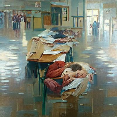 School in Oil Painting Style