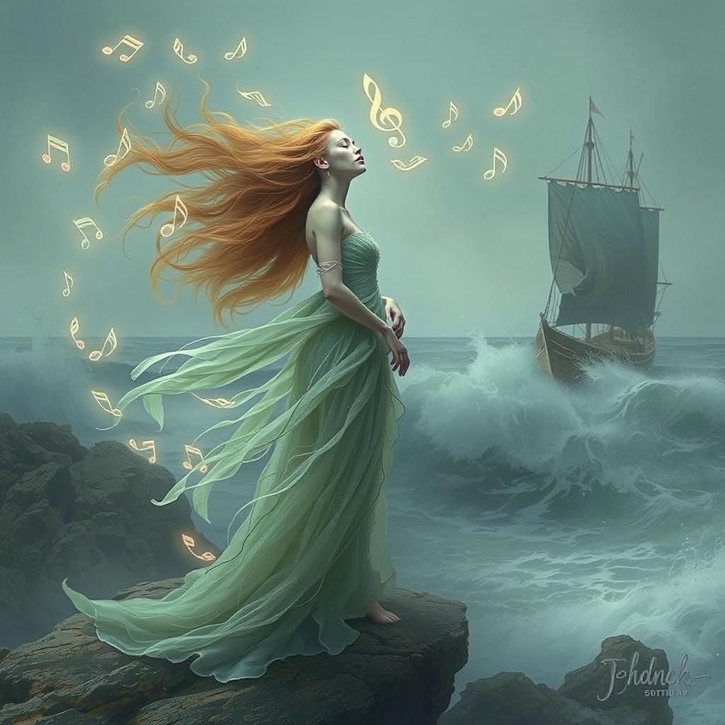 musical notes floating into the air 
 beautiful siren singin...