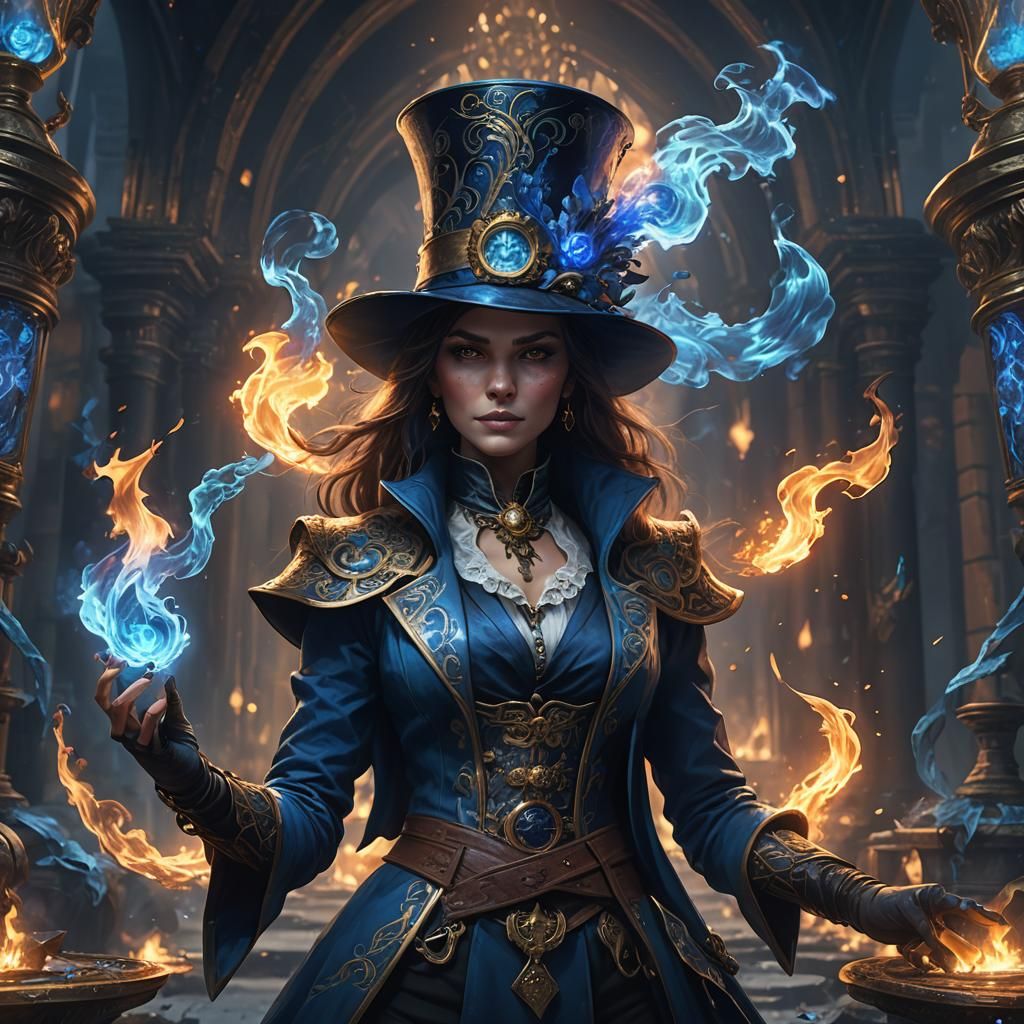 Mage Woman with Blue Flame: Fantasy Concept Art