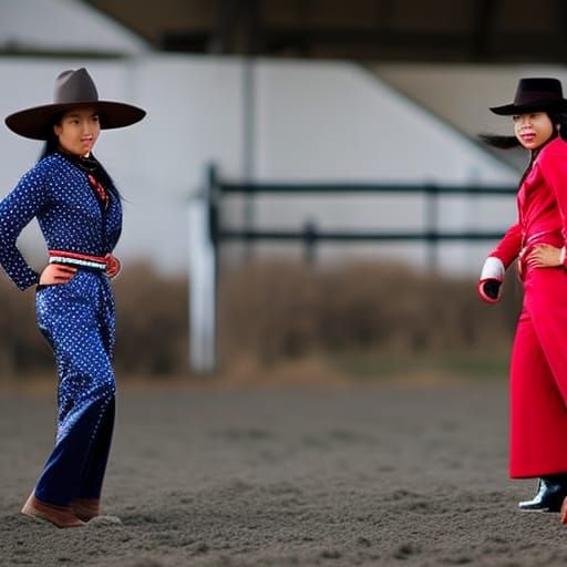 Asian Cowgirls Showdown in Professional Photography Style