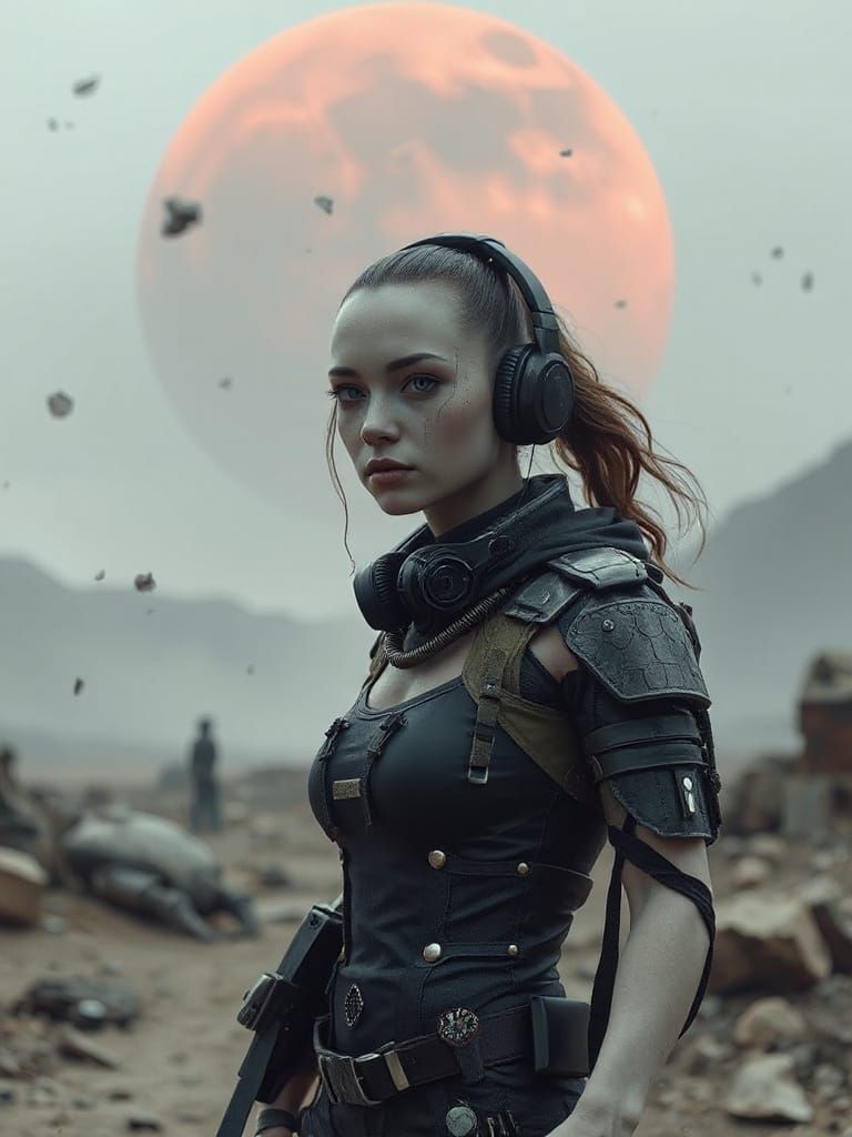 Hyperrealistic Cyborg Soldier in Alien Landscape