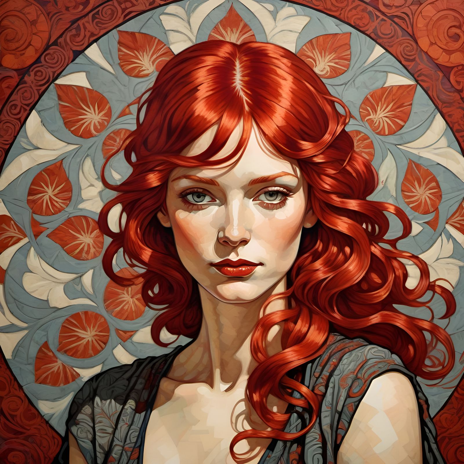 Art Deco Portrait of a Red-Haired Woman