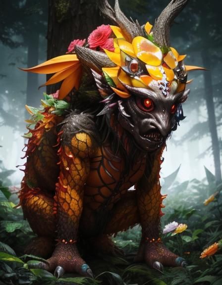 Transparent Glass Creature Smelling Forest Flowers