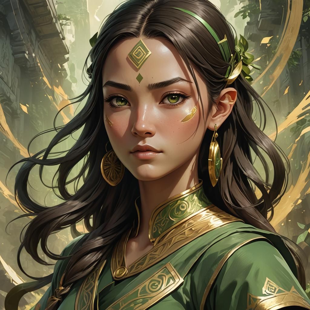 Earthbender Girl Portrait in Art Nouveau Style