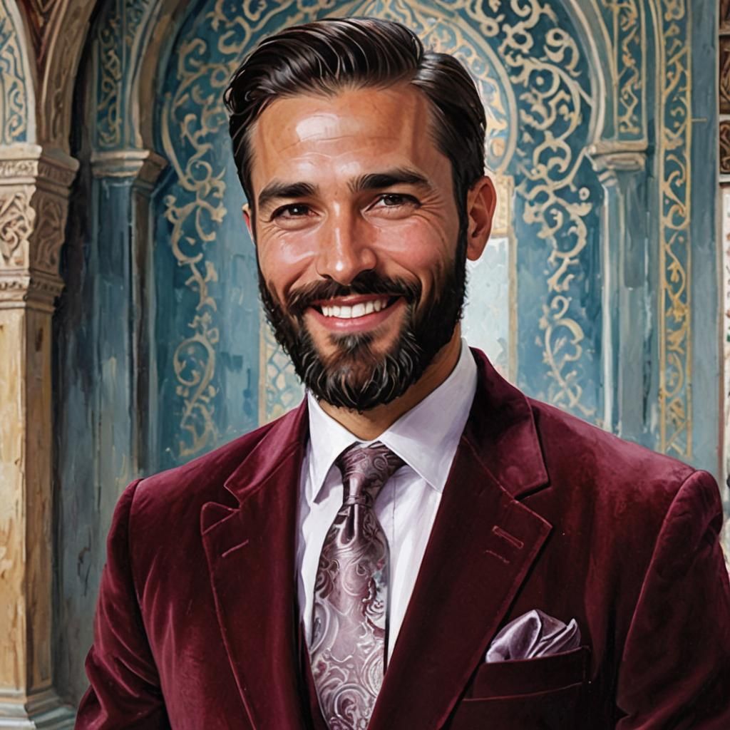 Handsome Gentleman in Mosque, Impressionist Oil Painting