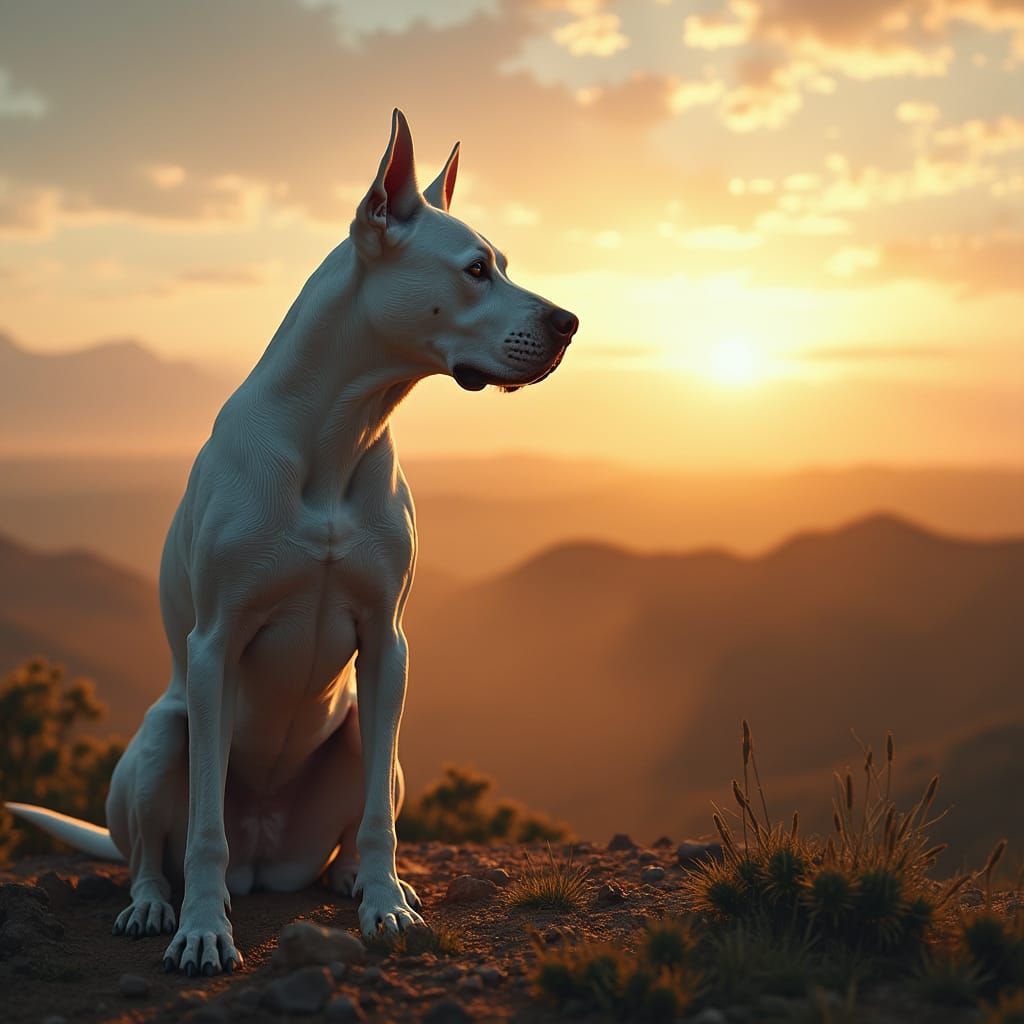 Dogo Argentino in Pampas Landscape, Neon Futurism Style