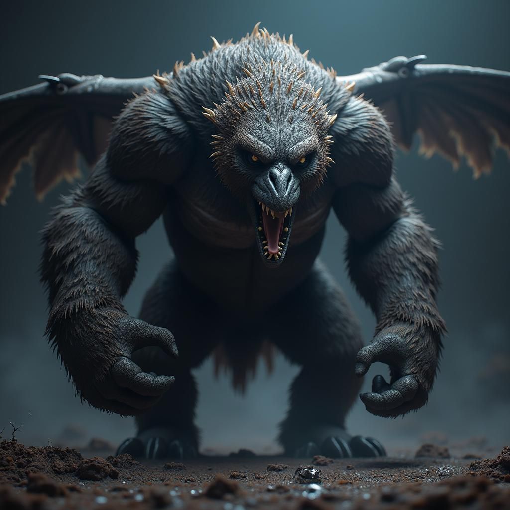 Ferocious Eagle-Gorilla Hybrid in Dark Matte Painting