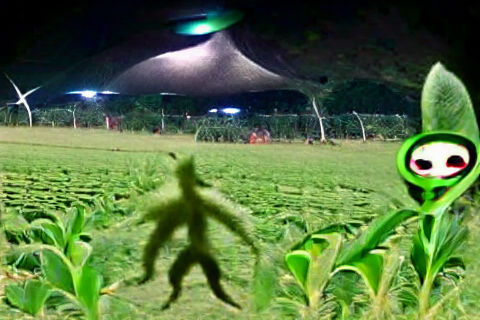 Alien in Wheat Field Digital Rendering