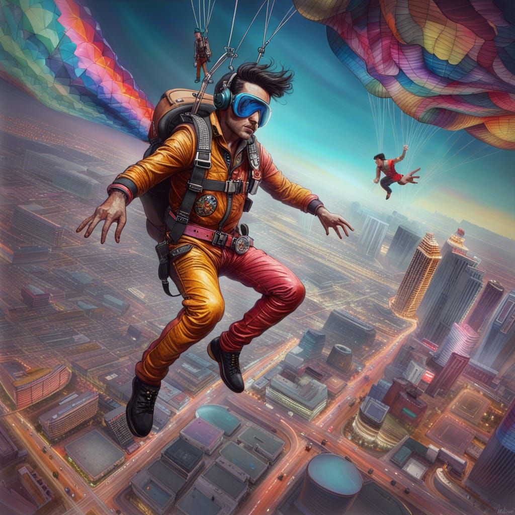 Psychedelic Elvis Skydiver Over Las Vegas