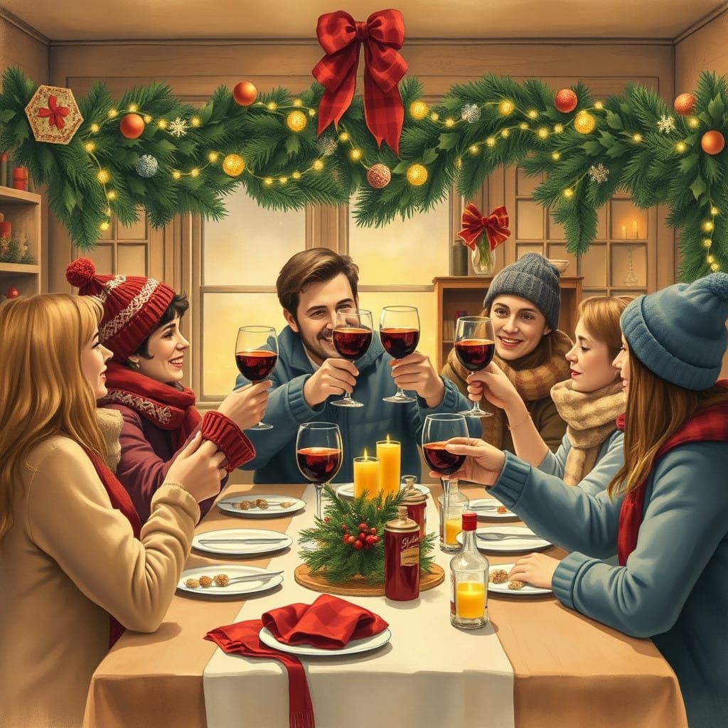 Friends Gather in Winter Wonderland Scene