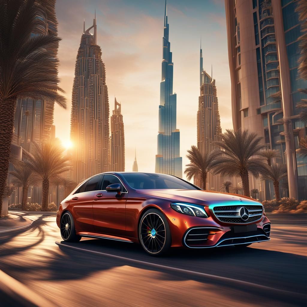 Mercedes Car in Dubai: Colorful Digital Painting