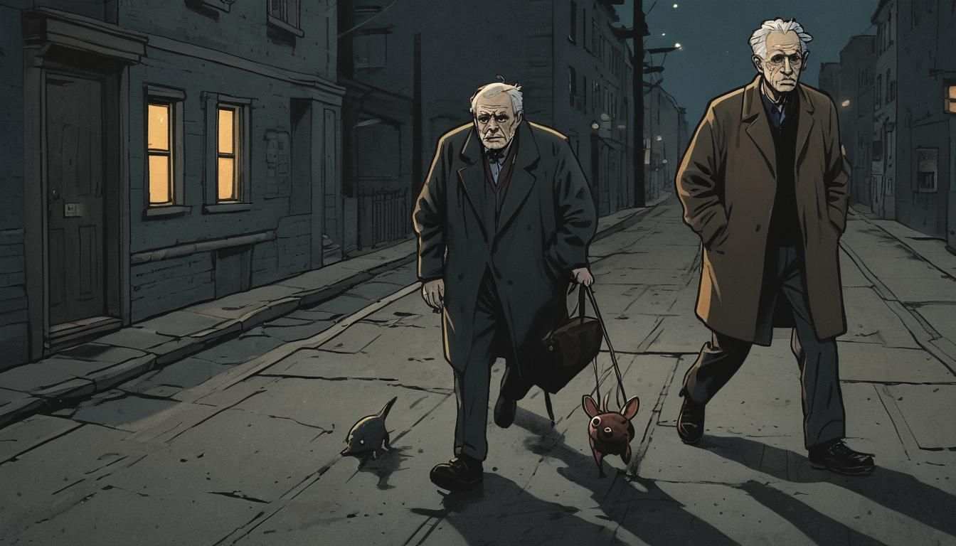 Macabre Comic Art of Men Watching Creatures