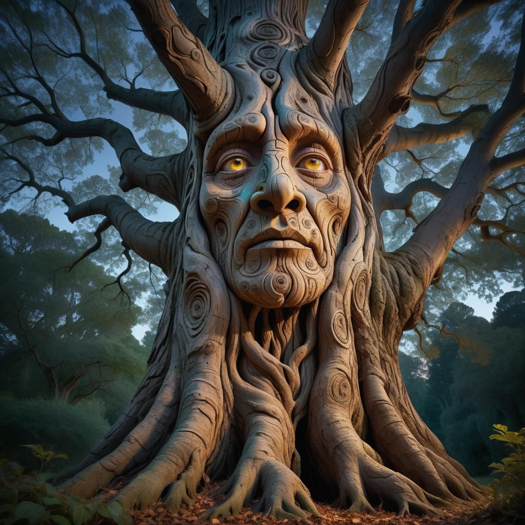 Ancient Trees with Faces: A Luminous Dark Fantasy Portrait