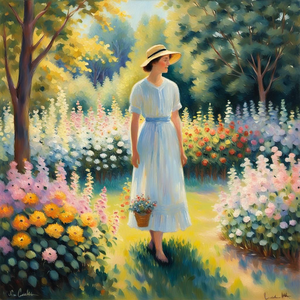 Impressionist Woman in a Flower Garden