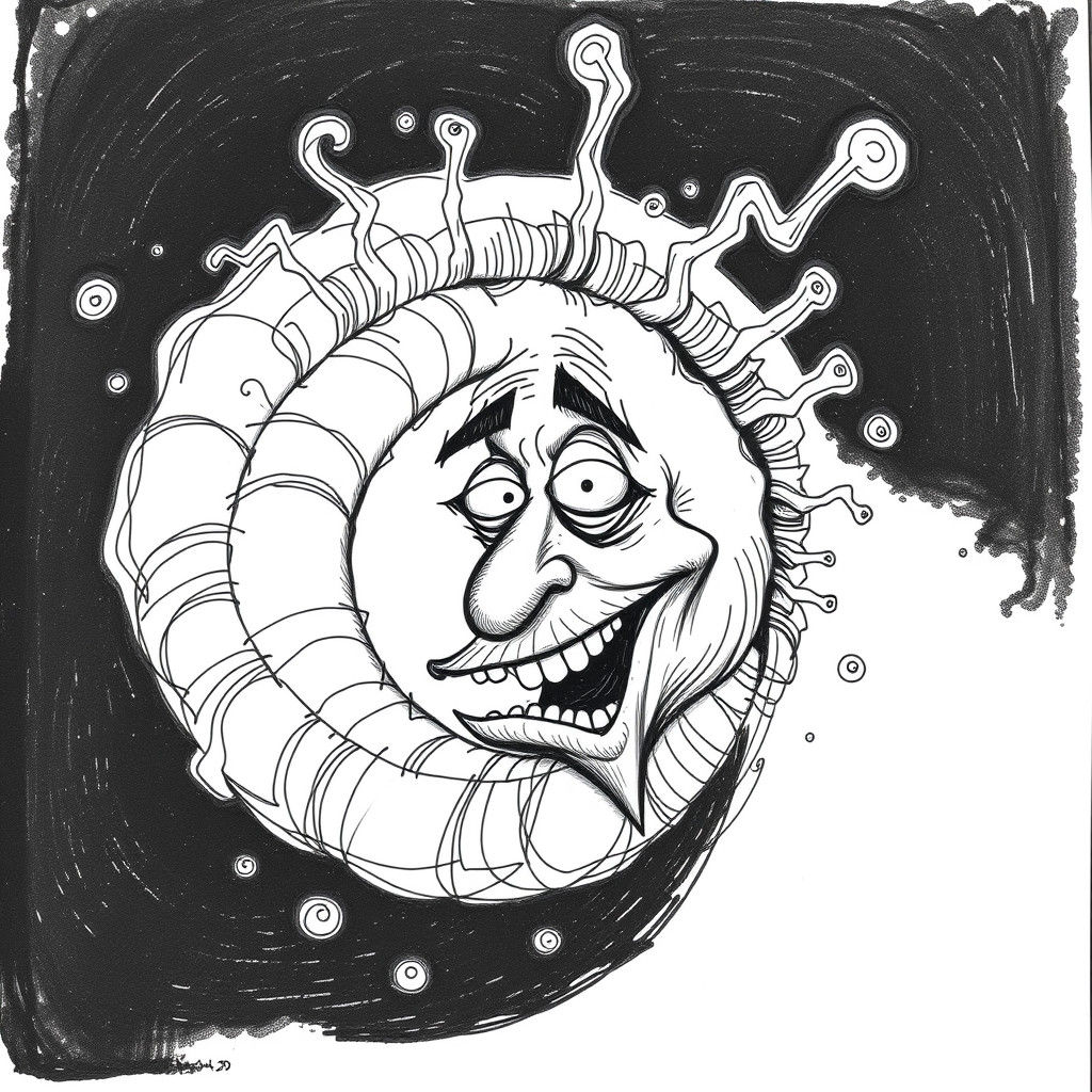 Curious Spiraling Mind Doodle in Quirky Hand-Drawn Style