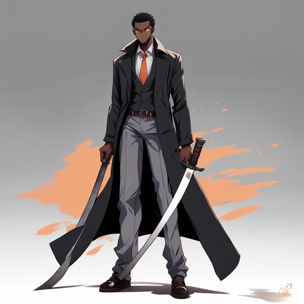 Anime Style Black Man with Cleaver Sword
