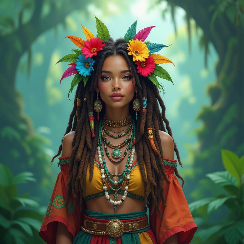 Colorful Rastafari Fairy in Ethereal Forest