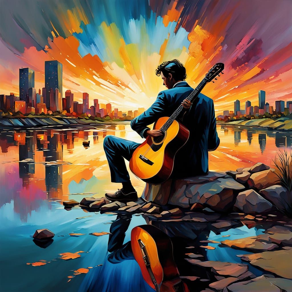 Surreal Sunset Silhouette in Vibrant Double Exposure Art