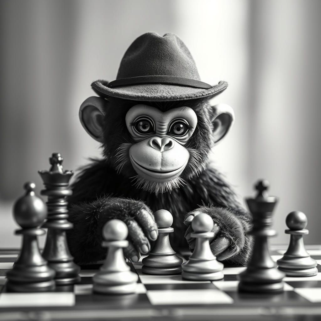 Monkey Masters Chess in Oil Paint Style