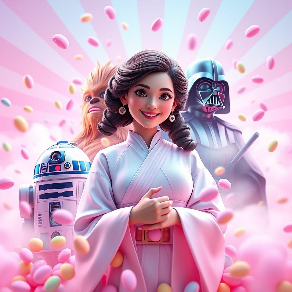 Princess Leia Pastel Candy Dreamscape in 3D
