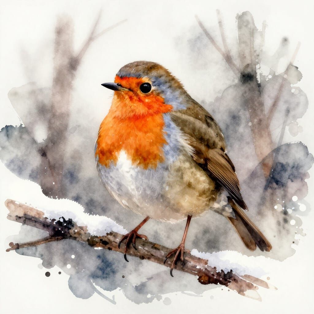 Wise Old Robin in Loose Watercolour Style