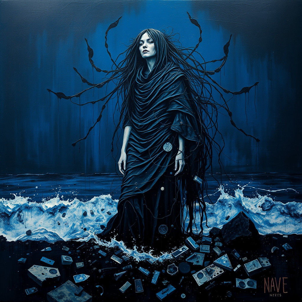 Abstract Symbolist Artwork: Distorted Woman in Chaos