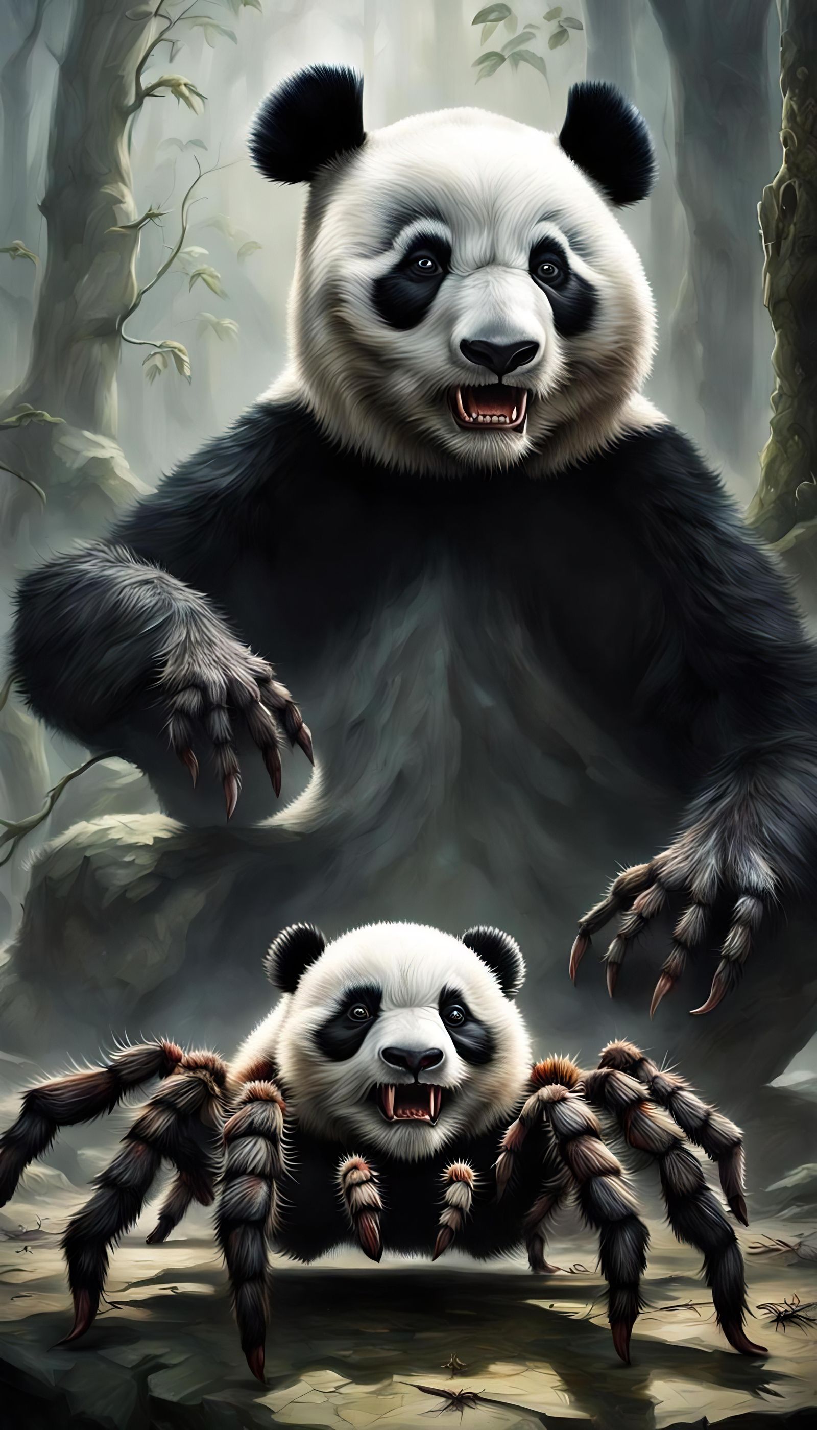Horrific Giant Panda Spider in Photorealistic Style
