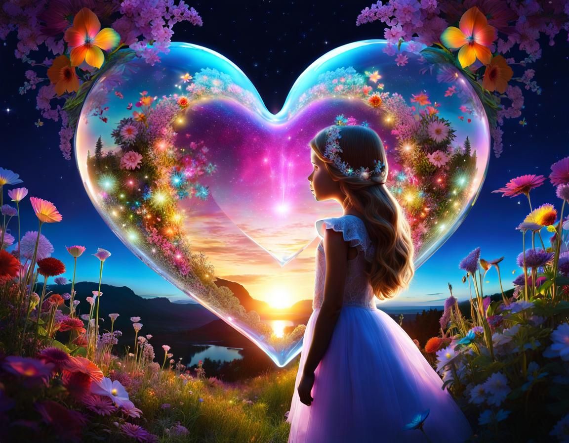 Flowergirl Silhouette with Crystal Heart in Fairyland